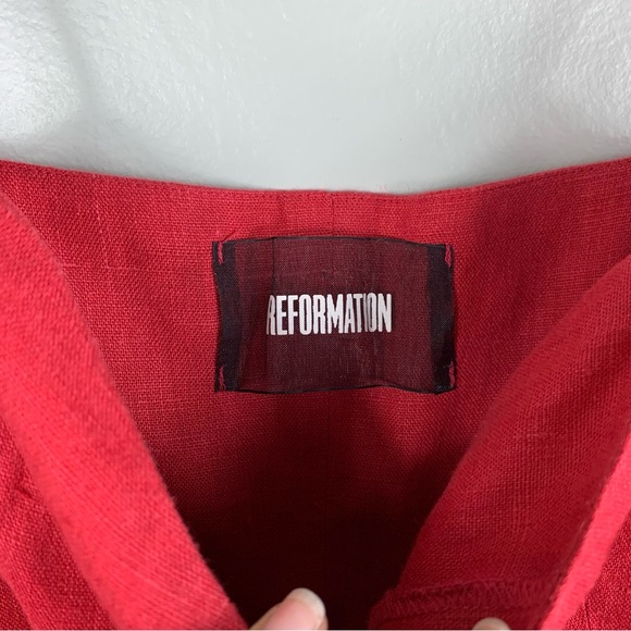 Reformation | Red Linen Mini Romper with pockets | Size 00 - Picture 5 of 12